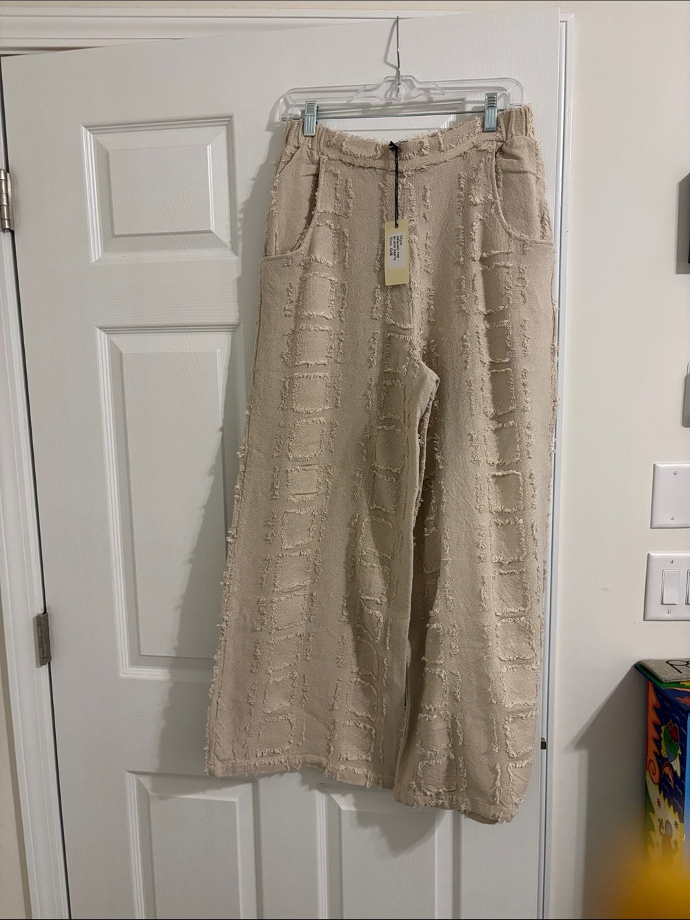 Textured Wide-Leg Beige Lounge Pants